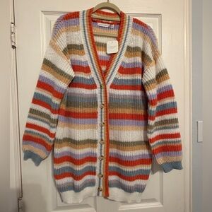 Striped Button-Front Knit Cardigan Sweater in Multi